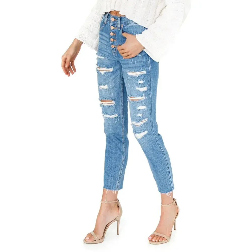 We the Free People Blossom Rigid Crop Skinny Jeans Distressed Size 27